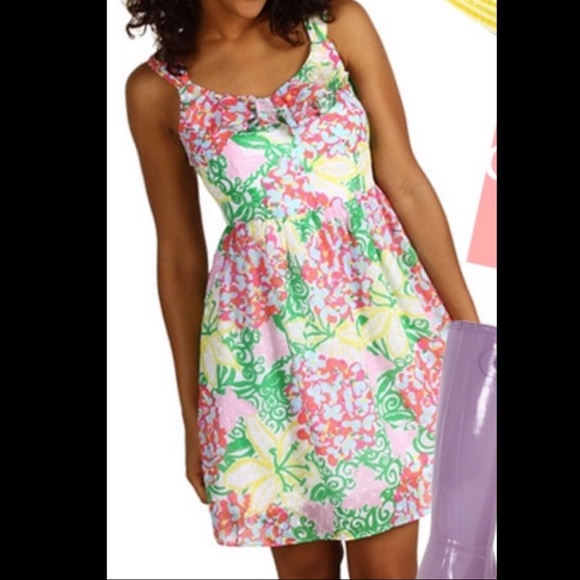Lilly Pulitzer Dresses & Skirts - Lilly Pulitzer Floral Swiss Dot Dress Sz 4 EUC